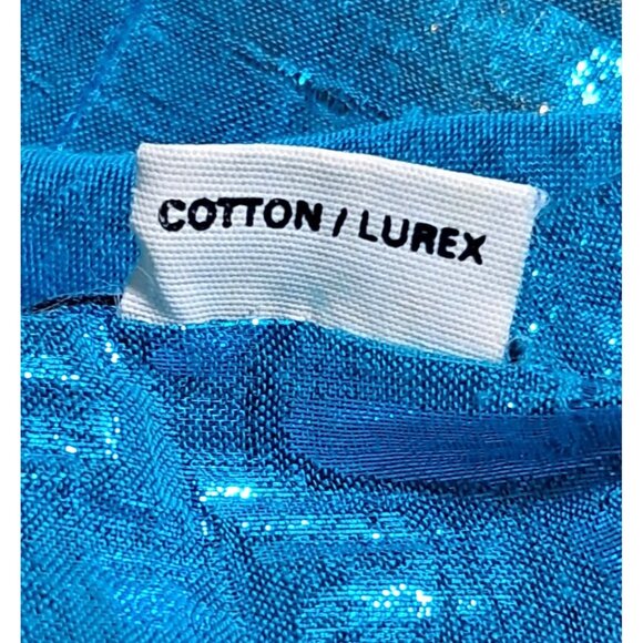 Vintage Blue Top Womens Size 3 Metallic Button Up Short Sleeve Shirt by Nina NOS - Picture 3 of 14